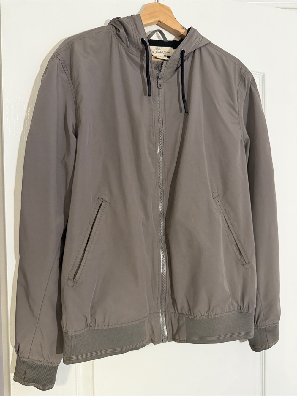 LOGG H&M Men Taupe Hooded Zip Up Windbreaker Jacket Mesh Lined M
